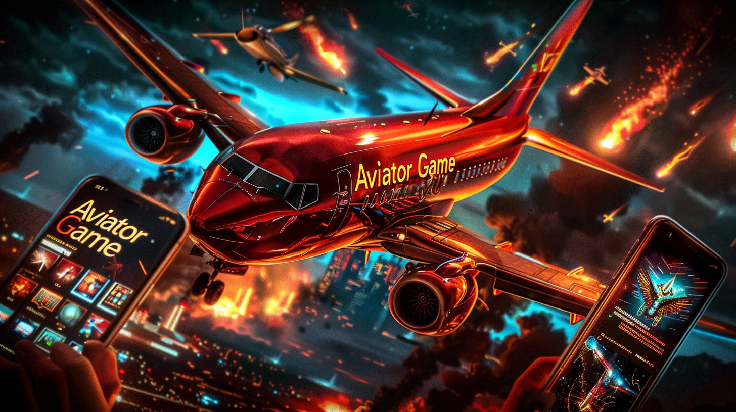 A red jet flying over a city in L444 Aviator, showing the game’s thrill.